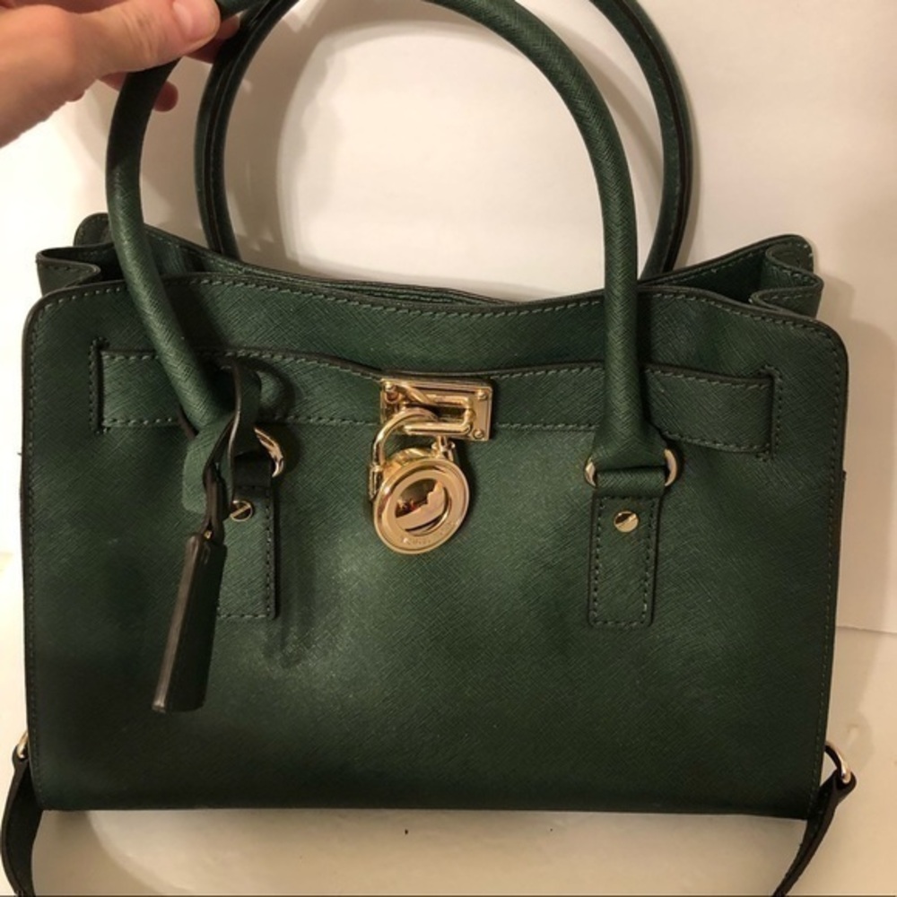 MICHAEL KORS green saffiano leather Hamilton bag
